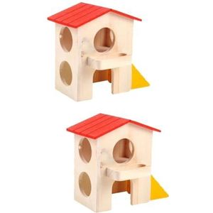 FOMIYES 2 Stuks hamsternest hamster huis hamstertunnels en buizen hamster hut luxe wasbak speelgoed- houten hamsterspeelgoedhuis houten dierenhuis kauwen speelgoed kamer trompet Bamboe