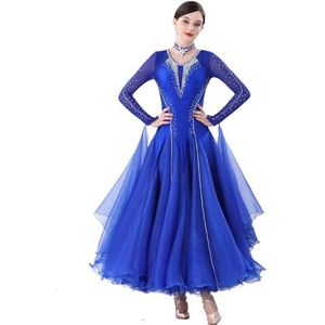FZHQNZJF Standaard Balzaal Jurken voor Vrouwen Waltz Foxtrot Dansen Uitrusten Glanzend Flamenco Tango Concurrentie Kostuums Verfijnd Salsa Feest Danskleding met Mouw,Blauw,3XL