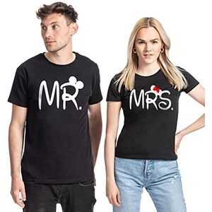Couple Paar T-Shirt Set Mr. & Mrs. Mickey Minnie - 1x Dames Tshirt Zwart S