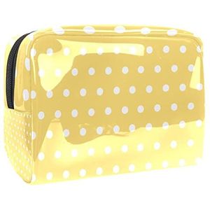 Witte Polka Dots op Gele Achtergrond Patroon Print Reizen Cosmetische Tas voor Vrouwen en Meisjes, Kleine Waterdichte Make-up Tas Rits Pouch Toiletry Organizer, Meerkleurig, 18.5x7.5x13cm/7.3x3x5.1in, Modieus