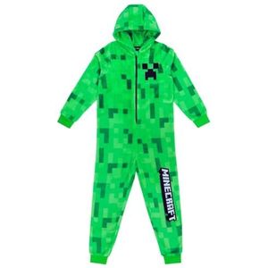 Minecraft Onesie Creeper fleece jumpsuit, slaappak, gamer-cadeau, slaapoverall met capuchon, voor jongens, groen, 116