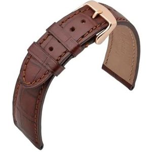 Jeniko Alligator Reliëf Koeienhuid Lederen Horlogeband 14mm 18mm 19mm 20mm 21mm 22mm Horlogebandje Rose Goud Stalen Gesp Pols (Color : Brown(Brown Line), Size : 14mm)