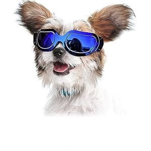 Interessante huisdierenhoed Hondenzonnebril Kleine hondenbril met verstelbare band Winddicht Sneeuwbestendig Mode en coole bril Kleding voor katten en honden (Color : Blue)