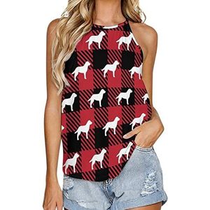 Labrador Retriever Buffalo Plaid Tanktop voor dames, zomer, mouwloos, T-shirts, halter, casual vest, blouse, print, T-shirt, 2XL