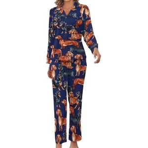 Teckel Hond Print Blauw Dames Pyjama Set Gedrukt Pj Set Nachtkleding Pyjama Loungewear Sets L