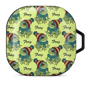 Grappige kikker met gebreide hoed en sjaal oordopjes hoesje compatibel met Samsung hard shell beschermhoes zwart stijl