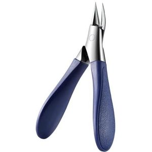 Afgeschuinde nagelknipper, nagelknipper voor dikke nagels, gebogen lemmet, gereedschap voor het verlichten van ingegroeide teennagels (blauw)