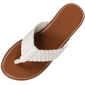UBOHUZ Teenslippers voor dames, casual slippers voor dames, strandsandalen, zomer, antislip, platte slippers, damespantoffels, binnenhuisschoenen voor strand, binnen, Wit, 43 EU