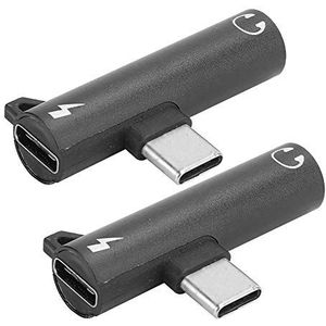 2-delige type C naar 3,5 mm audioadapter, 2 in 1 USB-oplader hoofdtelefoonaansluiting adapter, vrij gebogen headset-distributeuradapter voor C-type telefoons, tablets, pc's(Zwart)