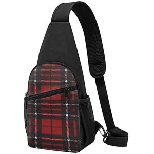 Rood en Zwart Plaid Gedrukt Borst Pack Cross Body Borst Sling Rugzak Reizen Wandelen Borst Tas Dagrugzak, Zwart, Eén maat