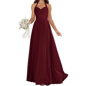 HPPEE Halter bruidsmeisjesjurken voor dames, geplooid, mouwloos, chiffon, A-lijn, bruidsmeisje, formele avondjurk, Bordeaux, 32