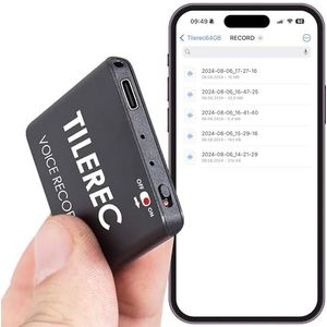 64GB Minirecorder opname-apparaat spraakactivering - 1145 uur - MP3-recorder - 24 uur batterij - Dunste metalen behuizing - TileREC van Atto Digital