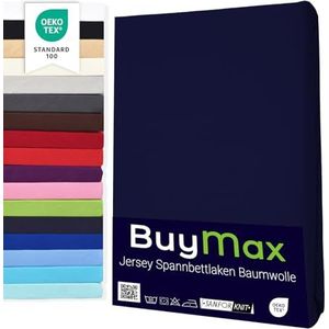 Buymax Hoeslaken, 80 x 200 cm, dubbelpak, 100% katoen, jersey, matrashoogte tot 25 cm, kleur marineblauw