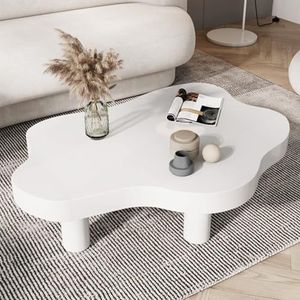 JAVYPPT Wolkvormige houten salontafel, onregelmatige ronde hoek dikke eindtafel, schattig accent moderne koffie-cocktailtafel met 3 poten voor woonkamer (wit, 80 cm (l x b x h)