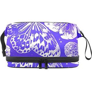 Dubbele Laag Cosmetische Tas Paarse Vlinder Draagbare Make-up Tas Reizen Organizer Pouch voor Vrouwen Meisjes Toiletartikelen Tassen, Meerkleurig, 27x15x14 cm/10.6x5.9x5.5 in, Make-up zakje