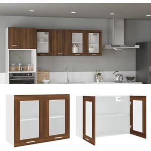 DIGBYS Hangkast Glas Bruin Eiken 80x31x60 cm Engineered Hout