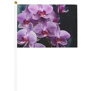 Mooie paarse orchideeën 6/10 stks Hand Held Kleine Vlaggen, Mini Vlaggen Met 30 Cm Pole Voor Wedstrijden, Outdoor Parades En Party Decoraties One Size