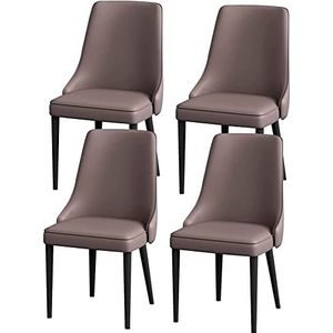 GEIRONV Moderne eetkamerstoelen set van 4, gestoffeerde kunstlederen stoelen koolstofstalen pootstoelen woonkamer bijzetstoelen Eetstoelen (Color : Coffee, Size : 48x47x89cm)