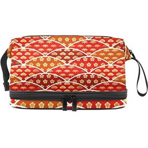 Grote capaciteit reizen cosmetische tas, make-up tas, waterdichte make-up tas organizer, traditioneel gunstig Japans patroon met grenen bamboe pruim, Meerkleurig, 27x15x14 cm/10.6x5.9x5.5 in