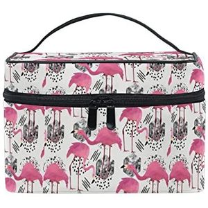 Kunst handgetekende flamingo vogel make-up tas voor vrouwen cosmetische tassen toilettas trein koffer