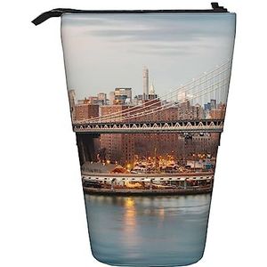 New York City Potlood Case Telescopische Make-up Tas Pop Up Office Organizer Box Staande Pen Houder Cosmetica Tas met Ritssluiting, Zwart, Eén maat, Munten Pouch