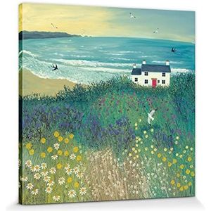 1art1 Zeegezichten Poster Kunstdruk Op Canvas Cottage By Ocean Meadow, Jo Grundy Muurschildering Print XXL Op Brancard | Afbeelding Affiche 60x60 cm