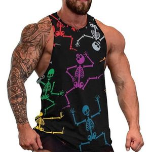Dansende skeletten heren tanktop grafische mouwloze bodybuilding T-shirts casual strand T-shirt grappige sportschool spier