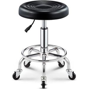 FXLUHAY Heavy Duty rolkrukken met wielen bar verstelbaar met PU lederen gewatteerde salon kantoor winkel spa tatoeage massage medische draaibare tekststoel (zwart)