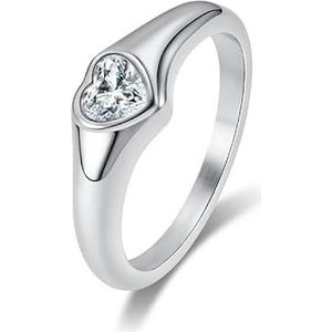 Koude eenvoudige stijl fortitanium stalen hartvormige diamanten ring dames temperament lichte luxe modellen handsieraden (Color : Steel, Size : 5#)