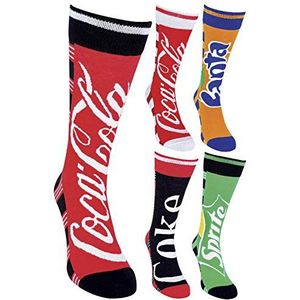 Coca Cola - 5 stuks Unisex kleurrijke gestreepte leuke nieuwigheid merklogo katoenen sokken voor mannen en dames, 5 Verpakking (Cl295), One Size