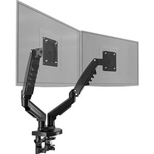 HUANUO Dual Monitor Mount Stand - Long Arm Gas Spring, 22-35 Inch Amplifiable, VESA Bracket with Clamp, Feed Base - Each Arm Holds 12kg