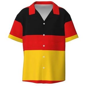 OdDdot Duitse vlag print herenoverhemden atletisch slim fit korte mouw casual zakelijk overhemd met knopen, Zwart, 4XL