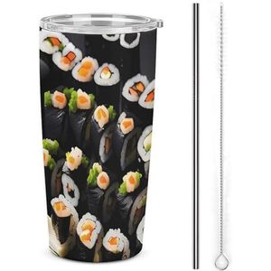 AQRJLPM Japanse sushi zwarte autobeker roestvrij stalen beker met rietje en deksels lekvrij geïsoleerde roestvrijstalen reiskoffiemok pobtable voor koude warme dranken kamperen