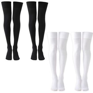 MAXQUU 2 paar antislip kniekousen, zwart-witte kousen, dameskniekousen, warme dameskniekousen, geschikt voor modieuze kleding zoals laarzen en uniformen, zwart, wit, One size