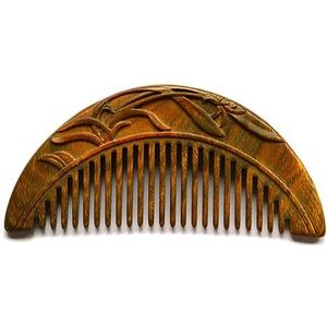 10.8cm Handgesneden Dubbelzijdige Orchidee Kam Groene Sandelhout Carving Kam