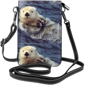 Witte Otter Lederen Cross Body Flip Telefoon Tas Met Afneembare Schouderbanden, Gebruikt Voor Reizen, Dating, Vakantie Geschenken, Zwart, Eén maat
