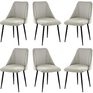 GEIRONV 51 × 49 × 78 cm Fluwelen lounge stoel, fluwelen zitting en rugleuningen make-up stoel keuken zwart metalen benen dining stoel set van 6 Eetstoelen (Color : Light grey, Size : Black legs)