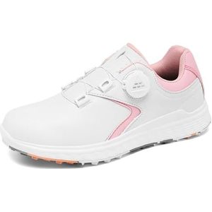 SDEQA Dames golfschoenen brede waterdicht lederen golfsport sneakers voor buitengolftraining,White pink,35 EU
