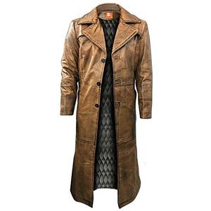 Suiting Style Mens bruine trenchcoat, verdroefd leer, vintage onder de knie lange jas, originele lamsleer lederen jas, leder, XXL
