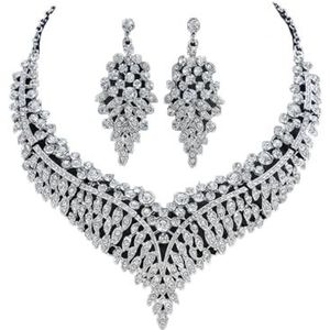Luxe Paars Crystal Bruiloft Oorbellen Choker Ketting Voor Vrouwen Bridal Sieraden Sets Party Accessoires, kristal, Witte diamant