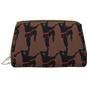 Karate Mannen Print Make-up Tas Lederen Cosmetische Tas Travel Organizer Toilettas Voor Vrouwen En Meisjes, Wit, One Size