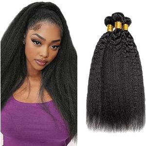Tuheerst 1B Natural Black Bundles Human Hair Double Weft Yaki Straight Menselijk haar Extensions Unprocessed Brazilian Virgin Hair maagdelijk haar 18 20 22 Inch Total 3 Bundles Total 150g