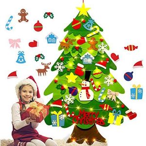 98 x 70 cm vilten kerstboom, DIY zachte kerstboom, met 20 led-lampjes ornamenten, kerstcadeau, decoratie voor kinderen