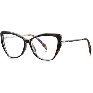 moomoobird Mode Vrouwen Bril Blauw Licht Metaal TR90 Onregelmatige Cat Eye Bril Frame Vrouwelijk, Luipaard met helder