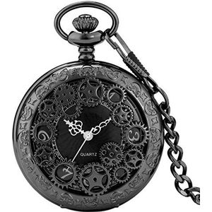 Antieke Hollow Gear Quartz Zakhorloge Vintage Goud/Zwart/Zilver Arabische Cijfers Display Horloges Antieke Klok Geschenken FOB Keten