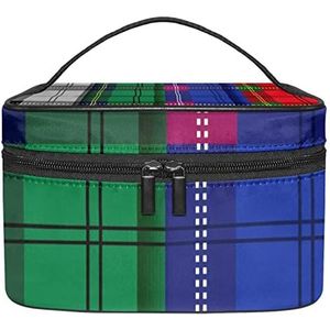 Make-up Organizer Bag, Reizen Make-up Tas Organizer Case Draagbare Cosmetische Tas voor Vrouwen en Meisjes Toiletartikelen Grijs Groen Blauw Rood Tartan Plaid Check Patroon, Meerkleurig, 22.5x15x13.8cm/8.9x5.9x5.4in
