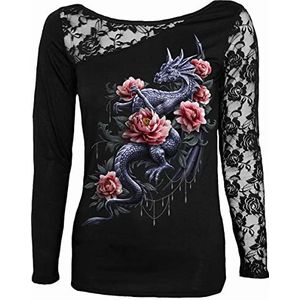 Spiral Dragon Rose Slant Shirt met lange mouwen zwart M