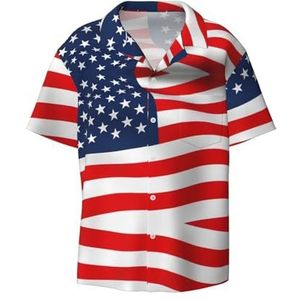 EdWal Amerikaanse Vlag Patriottische Print Heren Korte Mouw Button Down Shirts Casual Losse Fit Zomer Strand Shirts Heren Jurk Shirts, Zwart, XL