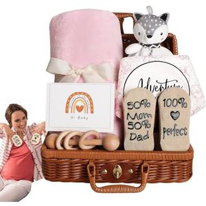 Cadeaumand voor peuters - Welkomstbox voor baby's met babydeken Babyrammelaar,Unieke babycadeaumand voor pasgeboren baby-kerstcadeaus, babycadeauset voor meisjes en jongens Bittu