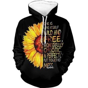 Biyejit Capuchontrui met lange mouwen, uniseks sweatshirt, capuchon, tops, kleding, trekkoord, sportwear, trui met zak voor dames en heren, Zonnebloem, XL